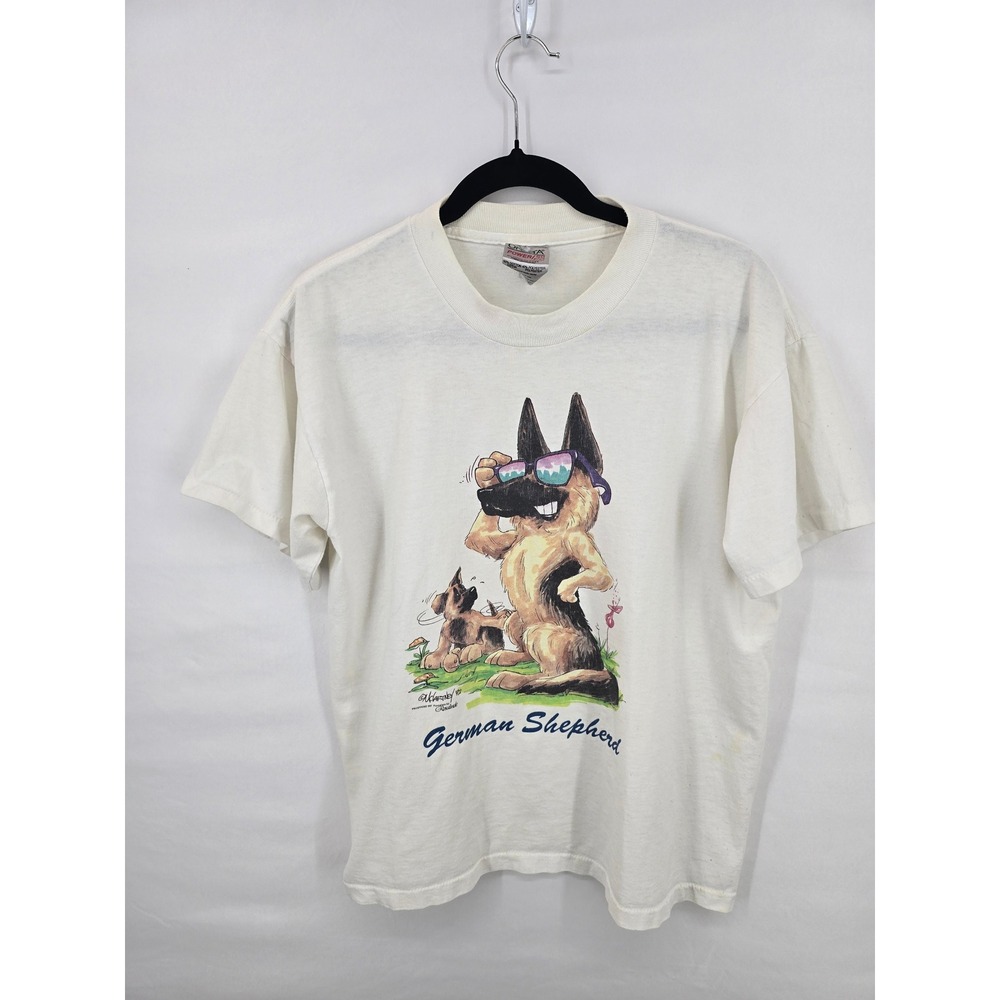 Vintage 1992 Oneita German Shepherd T Shirt Mens Large Dog Graphic 90s White